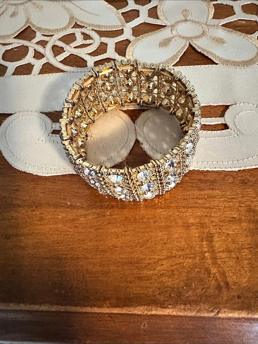 Rhinestone Statement Bracelet in Gold Tone